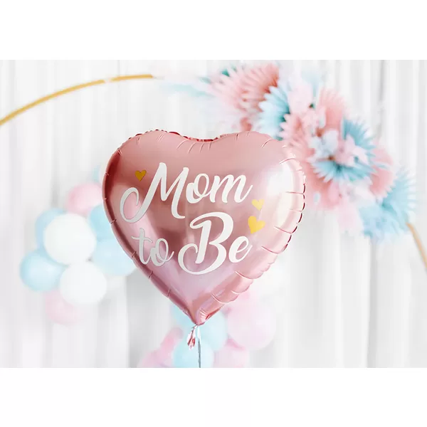 Fólia lufi, 35cm, szív alakú, rózsaszín, Mom to Be
