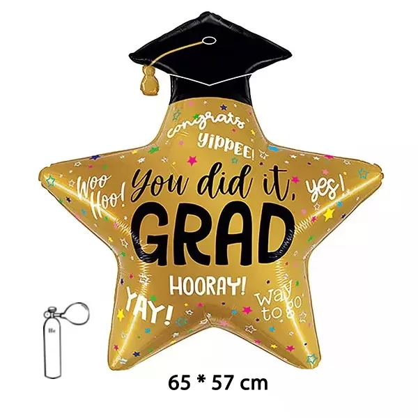 Fólia lufi, arany csillag,  You did it Grad, 57 cm