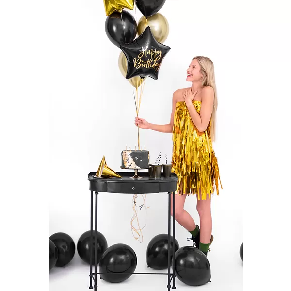 Fólia lufi, csillag alakú, fekete 40cm,  Happy Birthday felirattal