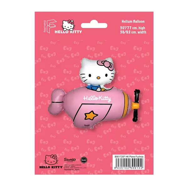 Fólia lufi, Hello Kitty repülőben, nagyforma, fuxia, csomagolt