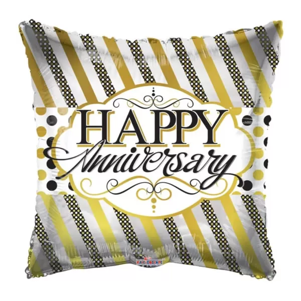 Fólia lufi, párna, Happy Anniversary, arany-fehér 46 cm