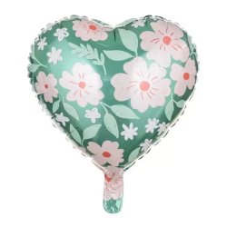 Fólia lufi, szív tavaszi virágokkal, 45 cm
