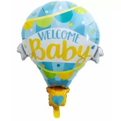 Fólia lufi, Welcome Baby léghajó, kék, 62x79 cm