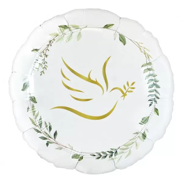 Galamb, levelekkel, kerek, fólia lufi, 45 cm