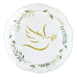 Galamb, levelekkel, kerek, fólia lufi, 45 cm