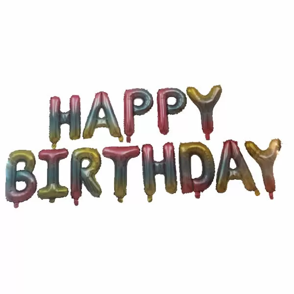 Happy Birthday betűk,  szivárvány, Fólia lufi