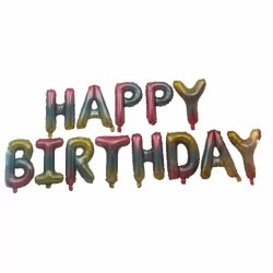 Happy Birthday betűk,  szivárvány, Fólia lufi