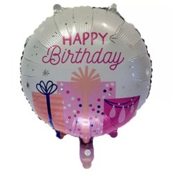 Happy Birthday,  fehér, ajándékos, fólia lufi, 45 cm