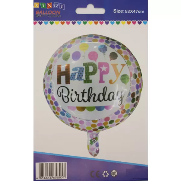 Happy Birthday, fehér pöttyös, lufikkal, fólia lufi, 18
