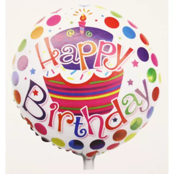 Happy Birthday, fehér, pöttyös, fólia lufi, 18