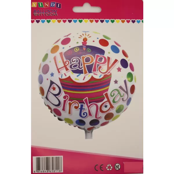 Happy Birthday, fehér, pöttyös, fólia lufi, 18