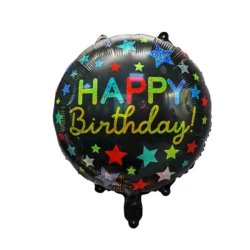 Happy Birthday, fekete, csillagos, fólia lufi, 45 cm