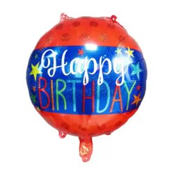 Happy Birthday, kék-piros, fólia lufi, 45 cm