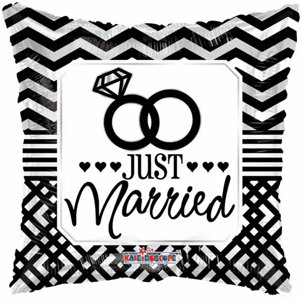 Just married,gyűrűk,  fólia lufi, 43cm, párna alakú