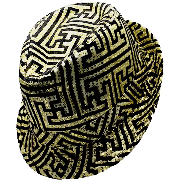 Kalap, textil, flitteres, csíkos, arany