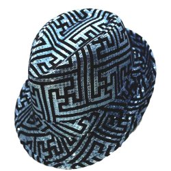 Kalap, textil, flitteres, kék, csíkos mintás