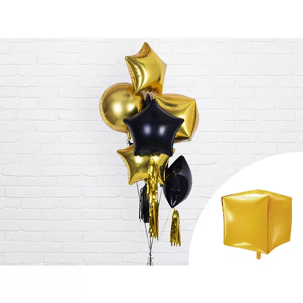 Kocka alakú arany fólia lufi, 35cm