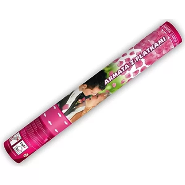 Konfetti kilövő ágyú, 40 cm, szirom, pink