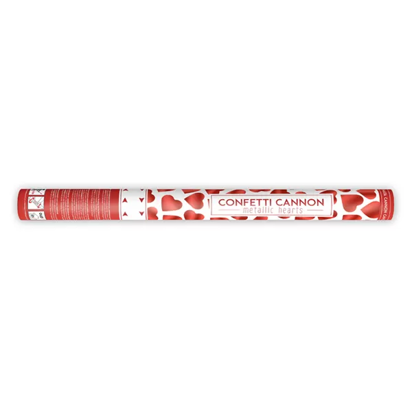 Konfetti kilövő ágyú, piros szív, 60cm