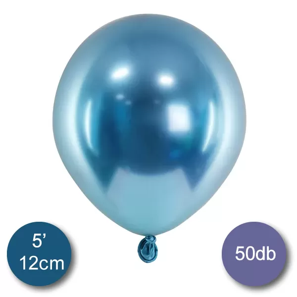 Króm (tükör) lufi, kék színben, 50 db/cs, 12cm