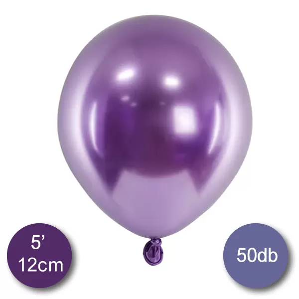 Króm (tükör) lufi, lila színben, 50 db/cs, 12cm