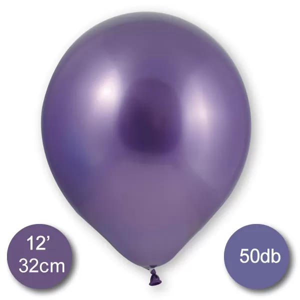 Króm (tükör) lufi, lila színben, 50db/cs