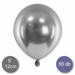Króm (tükör) lufi, sötét ezüst (ólom) színben, 50 db/cs, 12cm