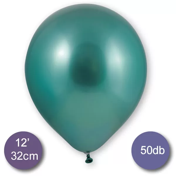 Króm (tükör) lufi, zöld színben, 50db/cs