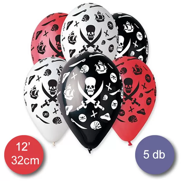 Léggömb kalóz mintával, d30cm,  5 db/cs