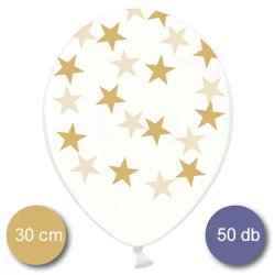 Léggömb, nagy csomag, kristály, arany csillagokkal, 30cm, 50 db/cs