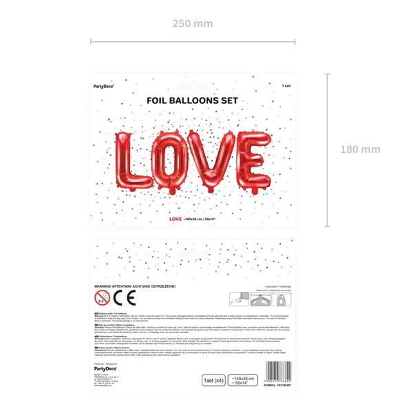 LOVE felirat, fólia lufi, 140 X 35cm, piros