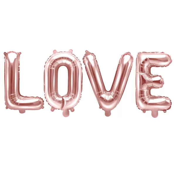 LOVE felirat, fólia lufi, 140 X 35cm, rosegold