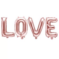 LOVE felirat, fólia lufi, 140 X 35cm, rosegold