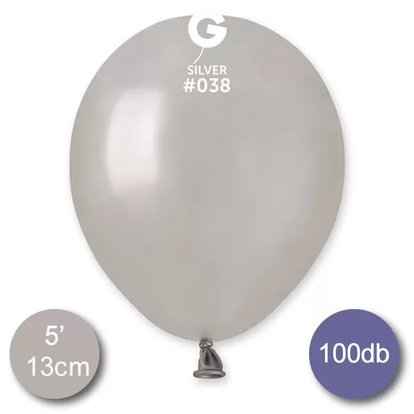 Lufi (metál) ezüst, 13cm, gömb, 100 db/cs (AM50)