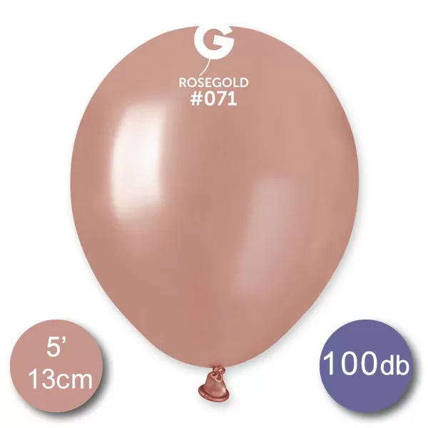 Lufi (metál) rose gold, 13cm, gömb, 100 db/cs