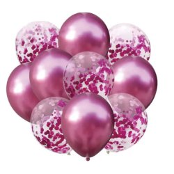 Lufi csomag, pink és pink konfettis, 30cm, 10 db/cs