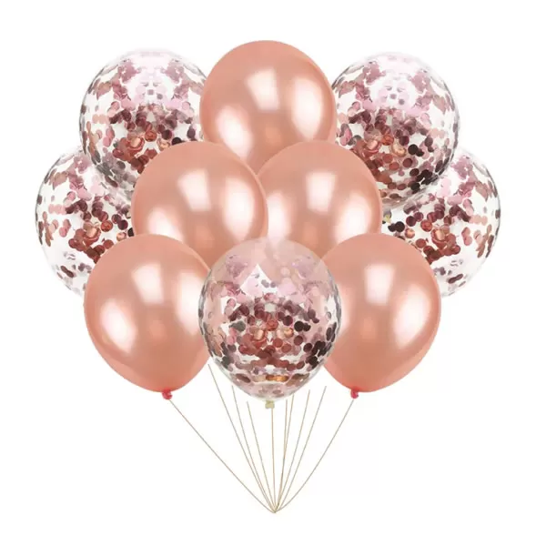 Lufi csomag, rose gold és rose gold konfettis, 30cm, 10 db/cs