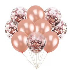 Lufi csomag, rose gold és rose gold konfettis, 30cm, 10 db/cs