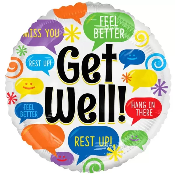 Lufi fólia, Get Well  felirattal, színes, 46 cm