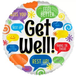 Lufi fólia, Get Well  felirattal, színes, 46 cm