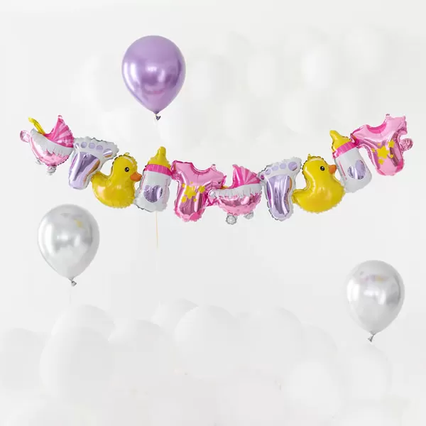 Lufi girland, pink, bébi, 206 cm