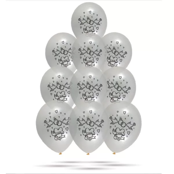 Lufi, esküvőre, átlátszó, arany mintával 30 cm 10 db/cs