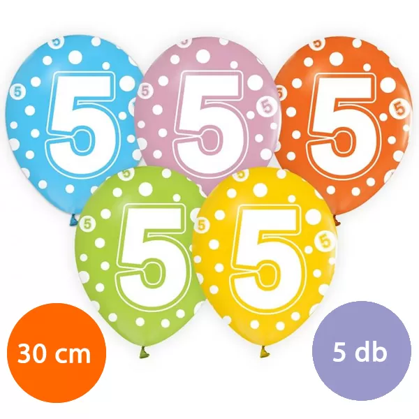 Lufi, évszámos pöttyös (5) 5 db/csomag/vegyes színekben