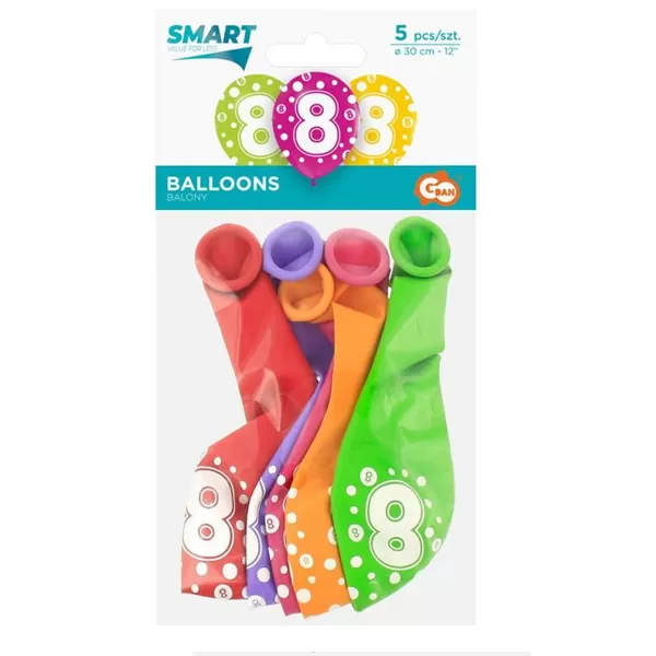 Lufi, évszámos pöttyös (8) 5 db/csomag/vegyes színekben