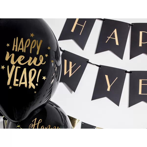 Lufi, fekete, 30cm, Happy New Year  5 db/cs