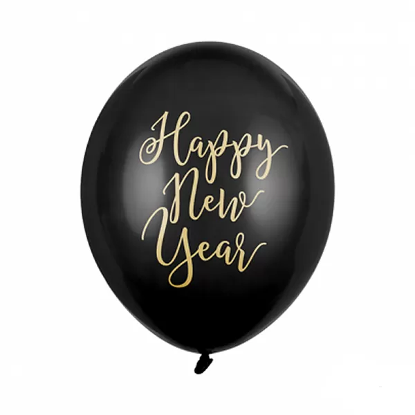 Lufi, fekete, 30cm, két oldalt nyomott, Happy New Year  5 db/cs