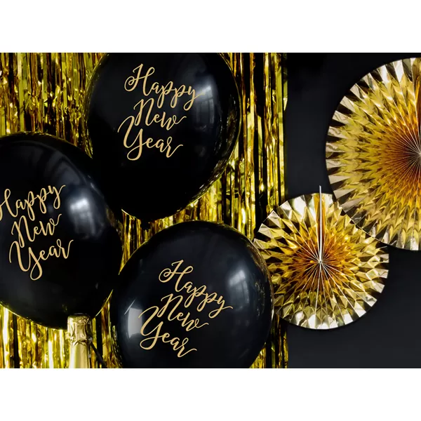 Lufi, fekete, 30cm, két oldalt nyomott, Happy New Year  5 db/cs