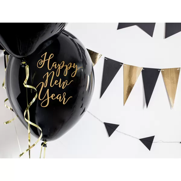 Lufi, fekete, 30cm, két oldalt nyomott, Happy New Year  5 db/cs