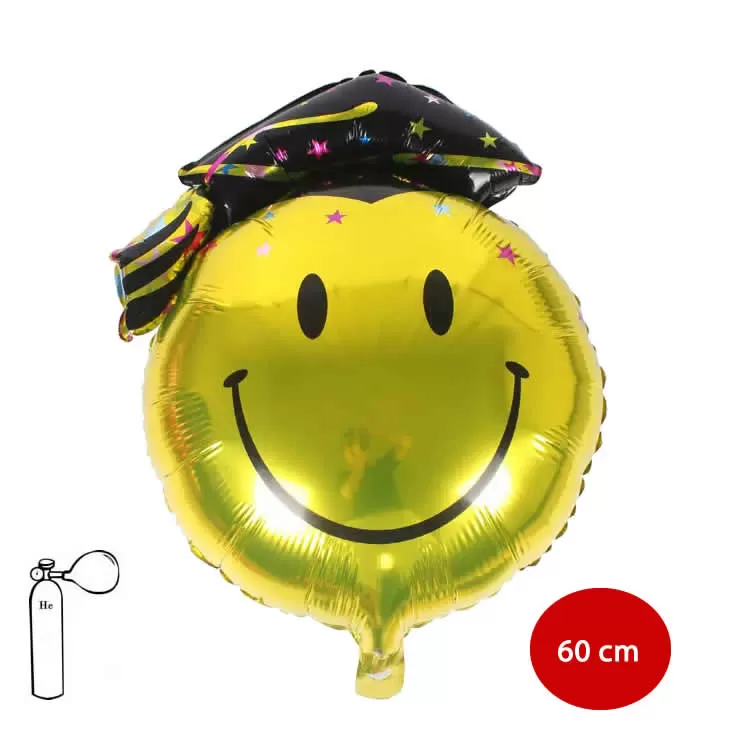 Lufi, fólia, ballagó smiley, metál,  60 cm