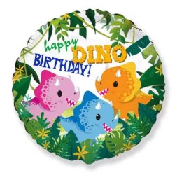 Lufi, fólia, gömb, happy birthday dinók, 45 cm, csomagolatlan